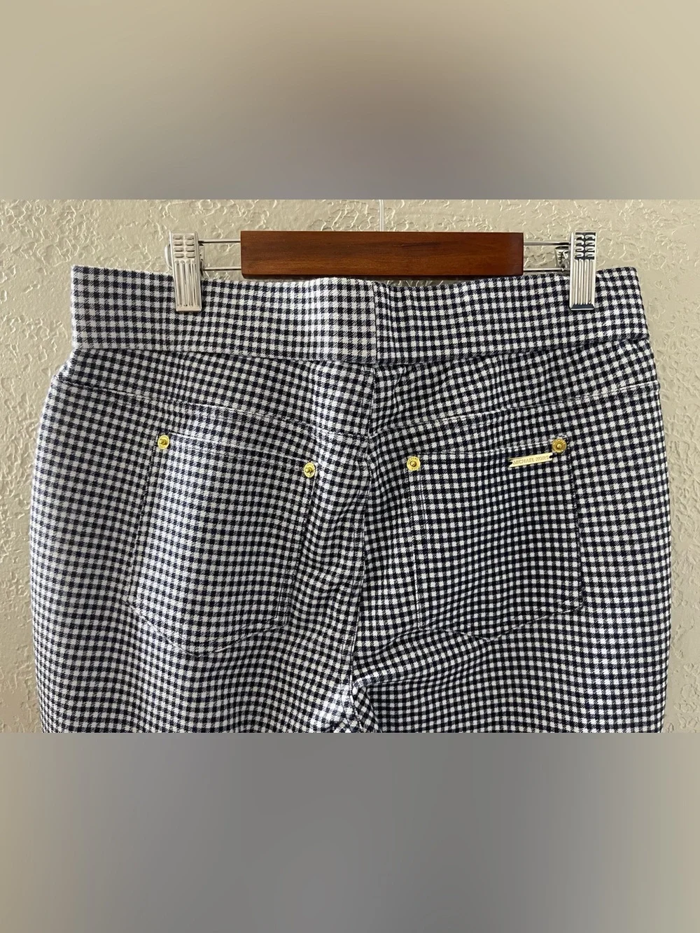 Michael Kors Women’s Black and White Gingham Slim Stretchy Jegging Pants‎ Medium